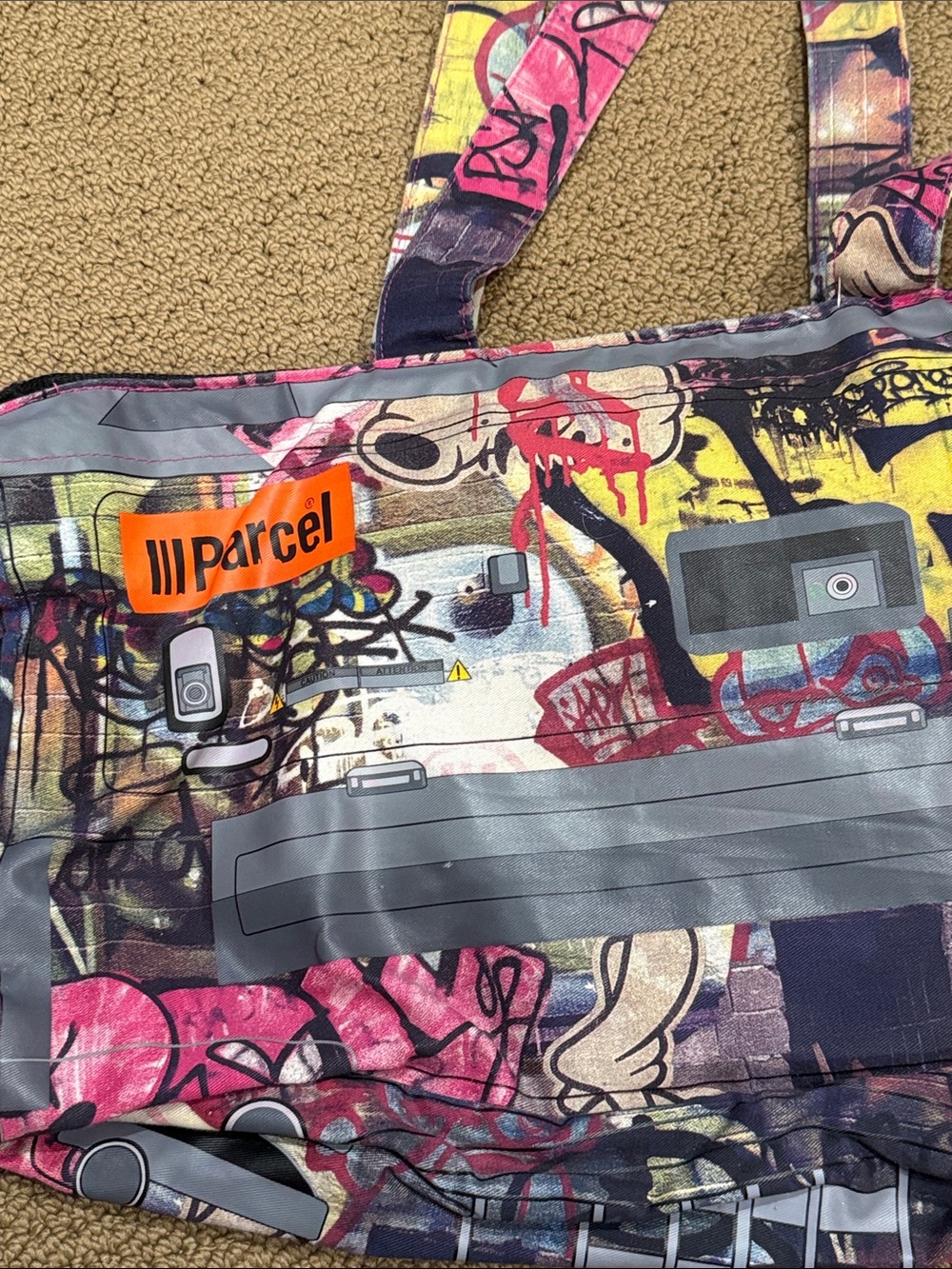 Pink Graphic Boombox Tote Bag - Portable Audio Inspired Carryall parcel - Picture 5 of 7